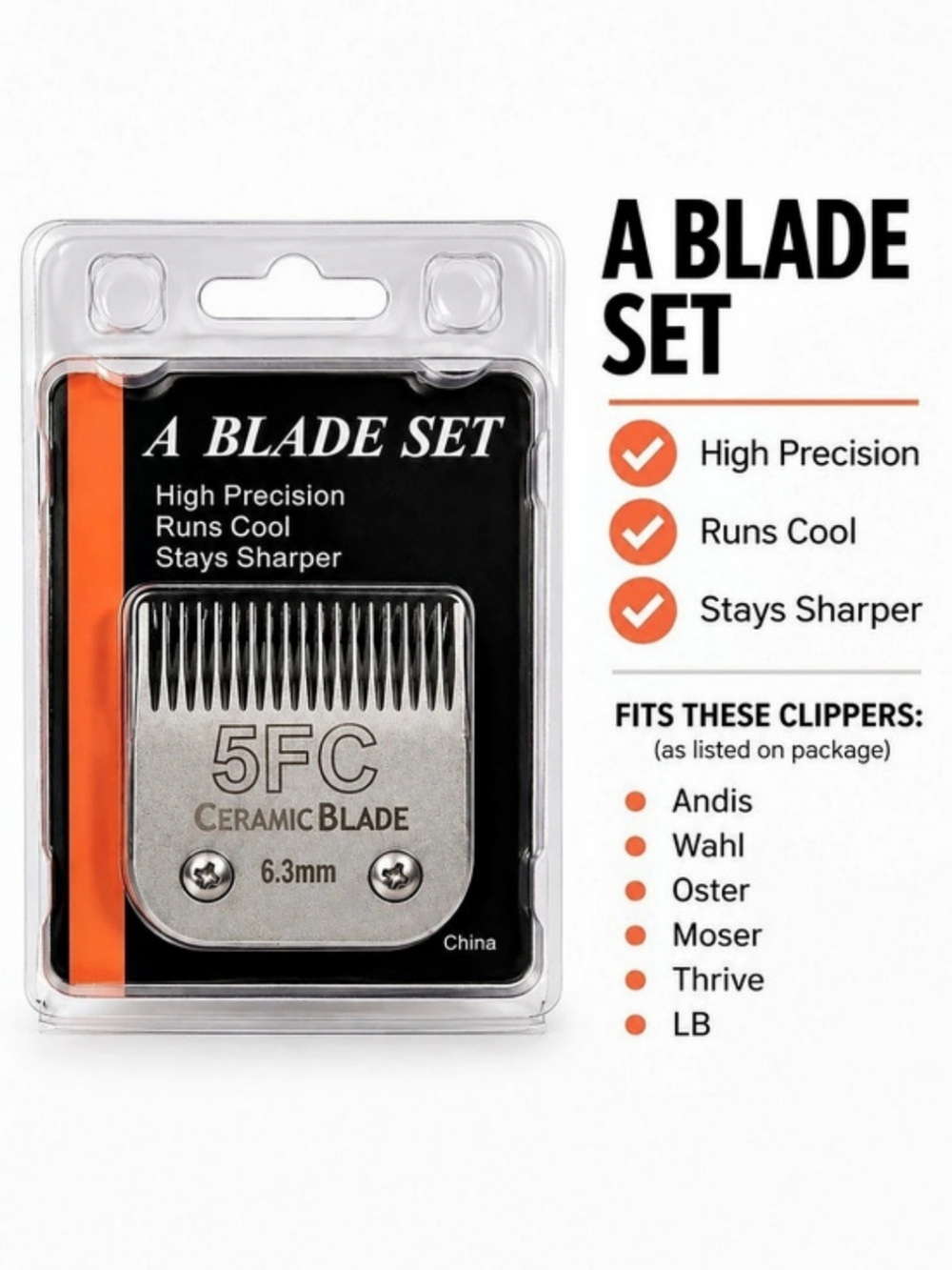 5FC Ceramic Clipper Blade Set Blade Set 6.3mm Black & Silver
